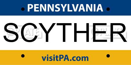 SCYTHER Pennsylvania License Plate