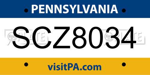 SCZ8034 Pennsylvania License Plate