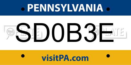 SD0B3E Pennsylvania License Plate