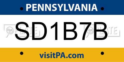 SD1B7B Pennsylvania License Plate