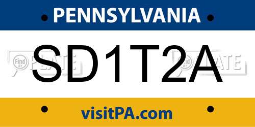 SD1T2A Pennsylvania License Plate
