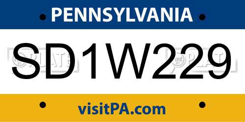 SD1W229 Pennsylvania License Plate