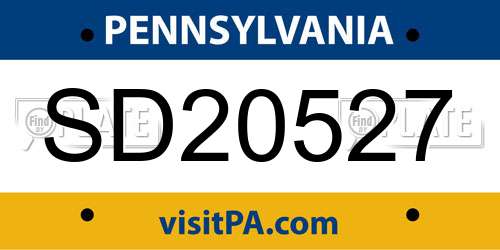 SD20527 Pennsylvania License Plate