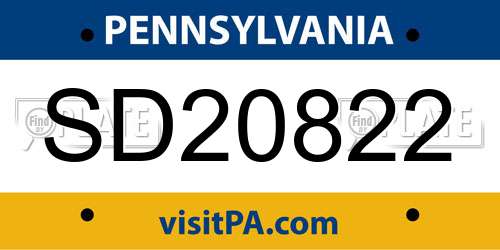 SD20822 Pennsylvania License Plate