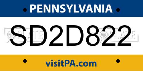 SD2D822 Pennsylvania License Plate