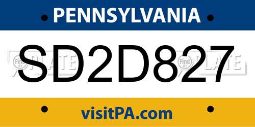 SD2D827 Pennsylvania License Plate
