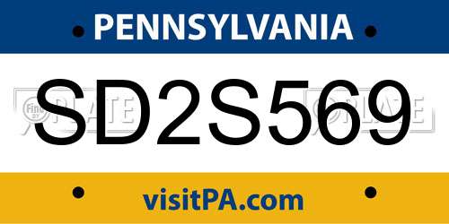 SD2S569 Pennsylvania License Plate