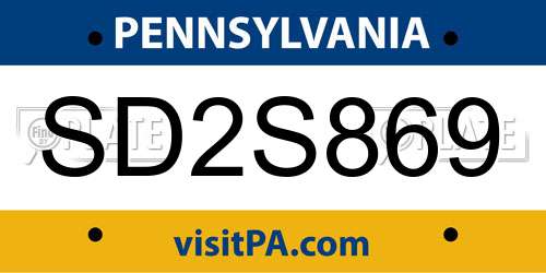 SD2S869 Pennsylvania License Plate