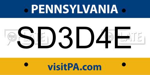 SD3D4E Pennsylvania License Plate