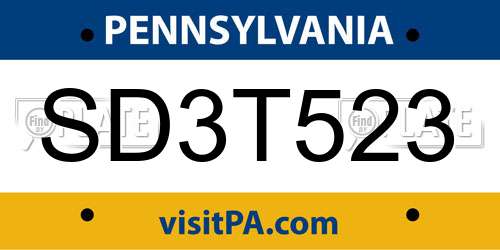 SD3T523 Pennsylvania License Plate