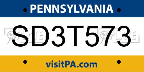 SD3T573 Pennsylvania License Plate