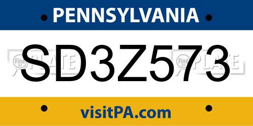 SD3Z573 Pennsylvania License Plate