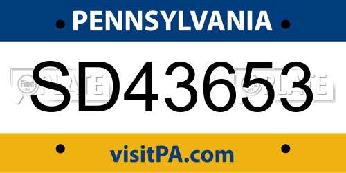 SD43653 Pennsylvania License Plate