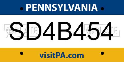 SD4B454 Pennsylvania License Plate