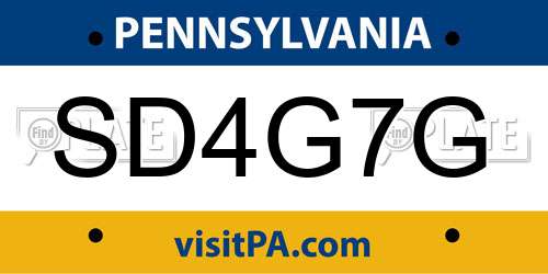 SD4G7G Pennsylvania License Plate