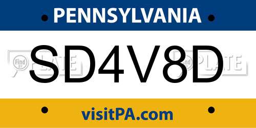 SD4V8D Pennsylvania License Plate