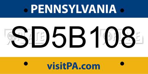 SD5B108 Pennsylvania License Plate