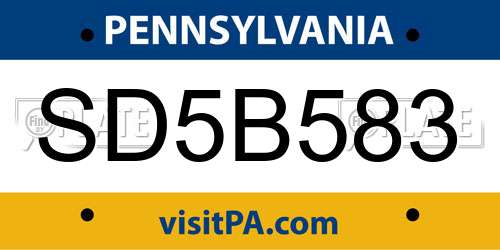SD5B583 Pennsylvania License Plate