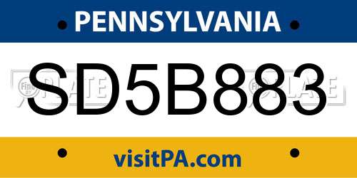 SD5B883 Pennsylvania License Plate