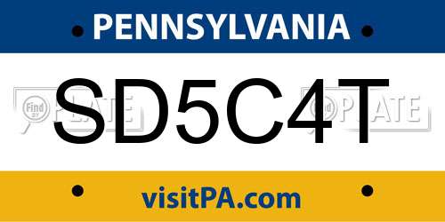 SD5C4T Pennsylvania License Plate