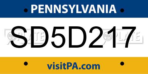 SD5D217 Pennsylvania License Plate