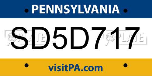 SD5D717 Pennsylvania License Plate