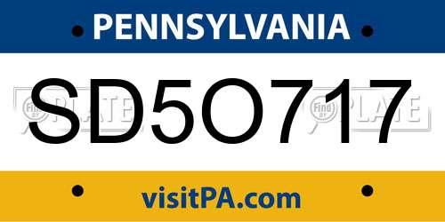 SD5O717 Pennsylvania License Plate