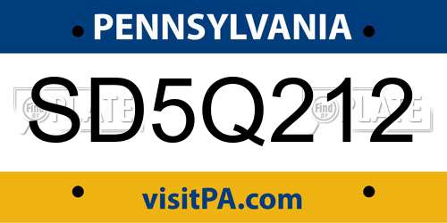 SD5Q212 Pennsylvania License Plate