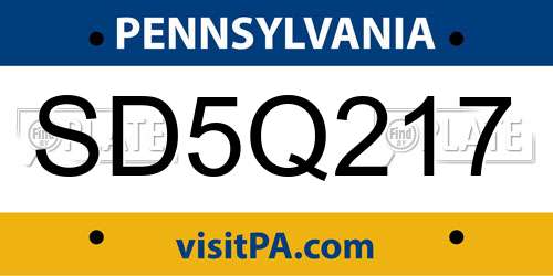 SD5Q217 Pennsylvania License Plate