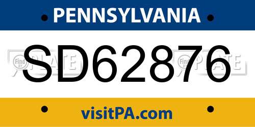 SD62876 Pennsylvania License Plate
