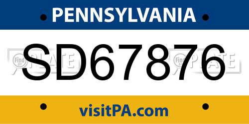 SD67876 Pennsylvania License Plate