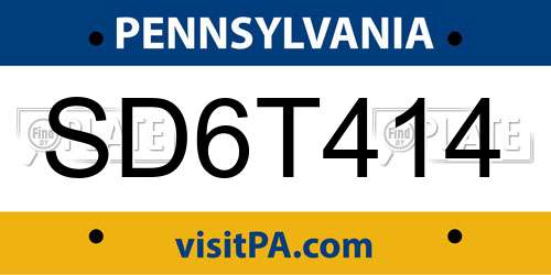 SD6T414 Pennsylvania License Plate