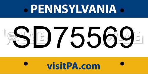 SD75569 Pennsylvania License Plate
