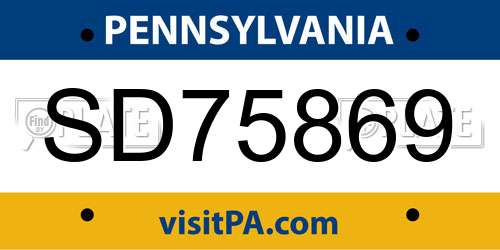 SD75869 Pennsylvania License Plate