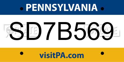 SD7B569 Pennsylvania License Plate