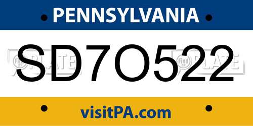 SD7O522 Pennsylvania License Plate