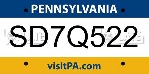 SD7Q522 Pennsylvania License Plate