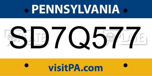 SD7Q577 Pennsylvania License Plate