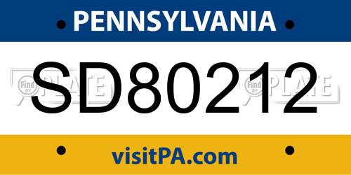 SD80212 Pennsylvania License Plate