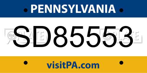 SD85553 Pennsylvania License Plate