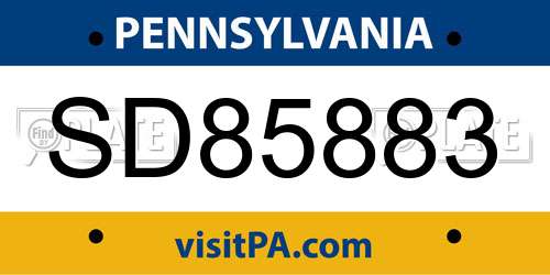 SD85883 Pennsylvania License Plate