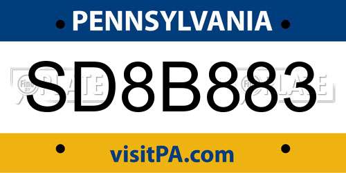 SD8B883 Pennsylvania License Plate