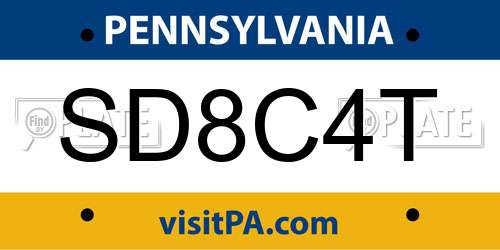 SD8C4T Pennsylvania License Plate
