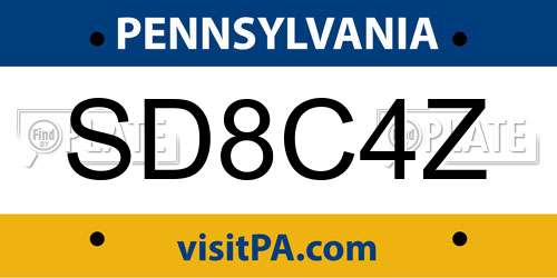 SD8C4Z Pennsylvania License Plate