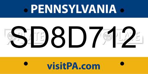 SD8D712 Pennsylvania License Plate