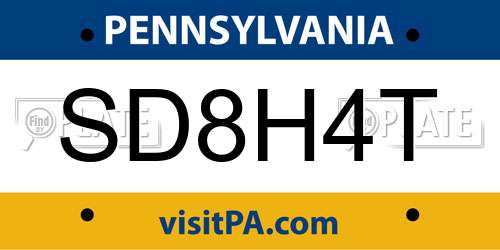 SD8H4T Pennsylvania License Plate
