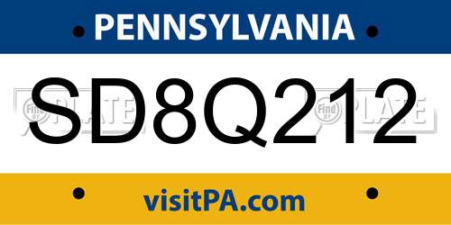 SD8Q212 Pennsylvania License Plate