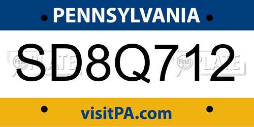 SD8Q712 Pennsylvania License Plate