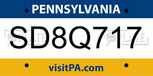 SD8Q717 Pennsylvania License Plate