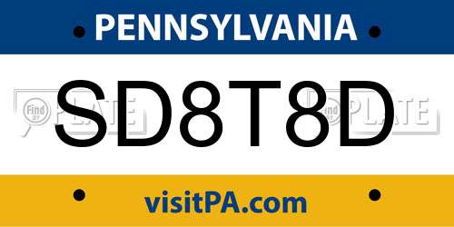 SD8T8D Pennsylvania License Plate